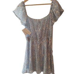 NWT | Row A | Ruffle Floral | Smocked Waist | Mini Dress | Blue White | Size: M